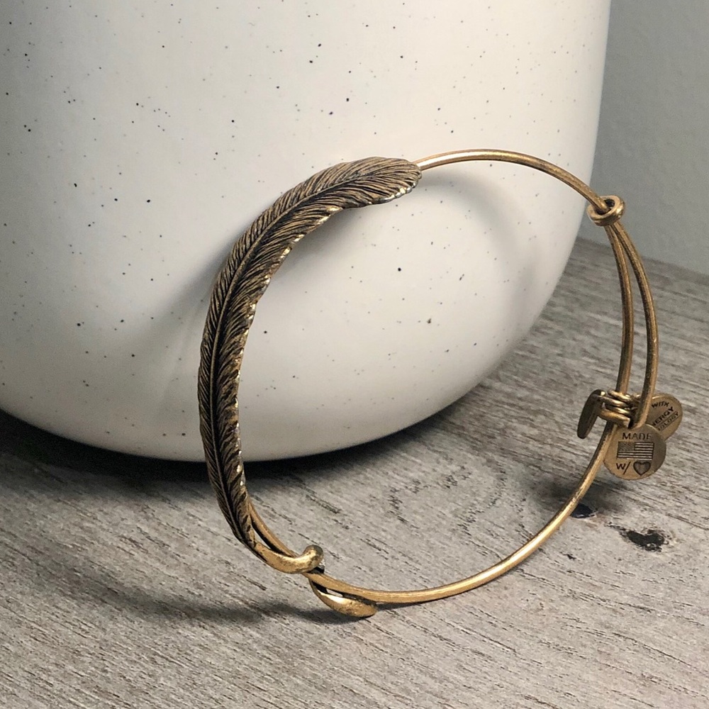 Alex and Ani gold tone feather bracelet
